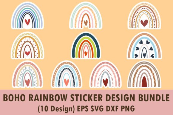 Boho Rainbow Sticker Design Bundle