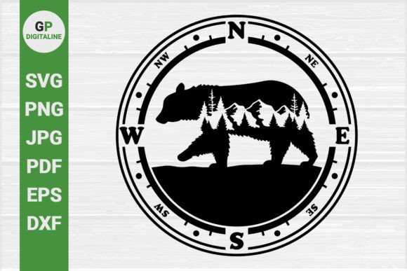 Grizzly Bear, Mountain, Compass SVG Graphics & Illustrations