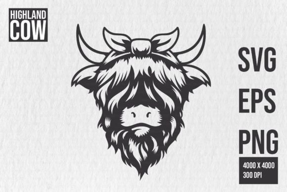 Highland Cow Cute Bow Head Design Clipart for Crafts & Graphics