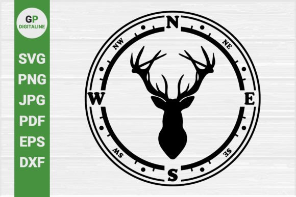 Horned Deer, Elk and Compass SVG Graphics & Illustrations