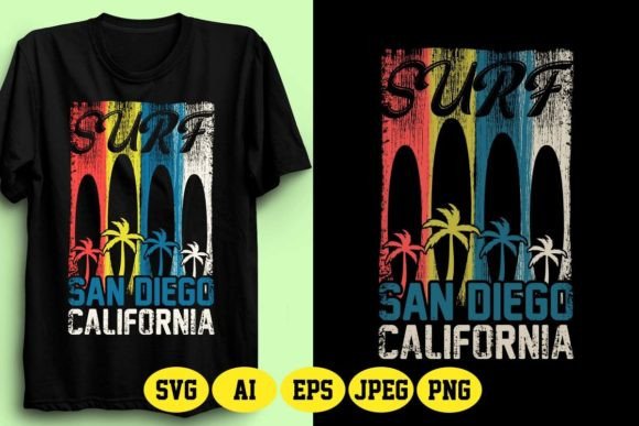 Surf San Diego California Design 12: Graphics for Authentic T-Shirt Designs