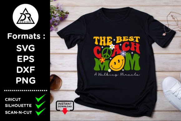 The Best Coach Mom Waving Retro SVG: Graphics & T-Shirt Designs