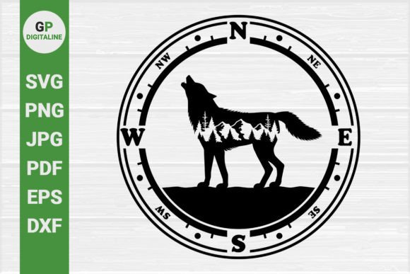 Wolf Howls, Mountain, Compass SVG: Nature Illustrations for Local Branding